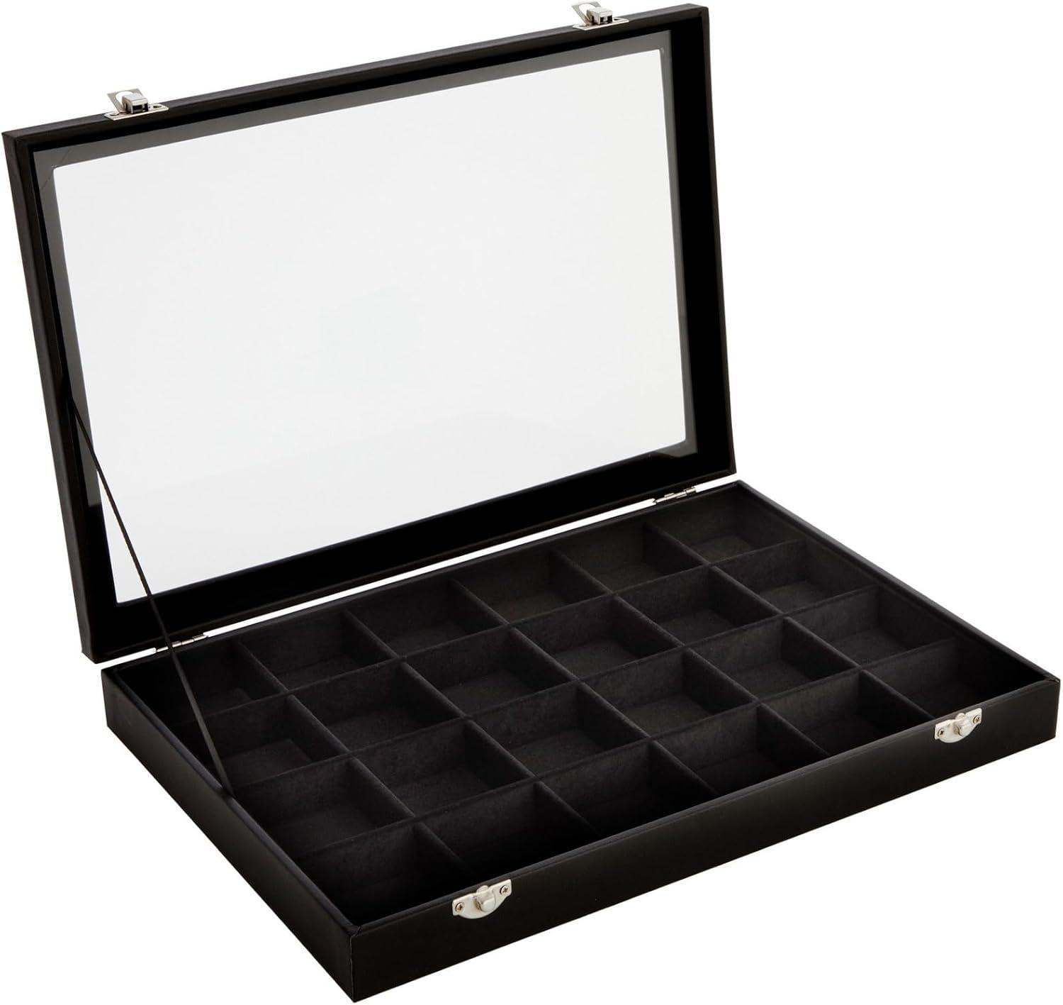 Juvale Black Jewelry Display Tray with Velvet Lining for Gemstones, Rocks, 24 Slots, 14 x 9.5 x 2 In