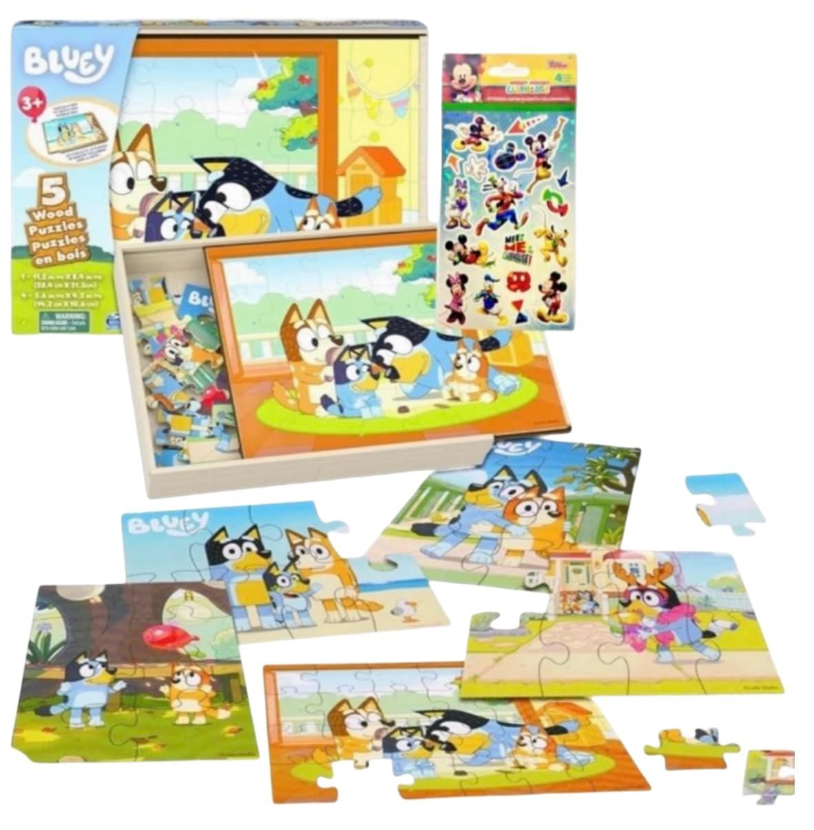 Bluey, 5 Wood Puzzles Jigsaw Bundle with Tray, for Kids Ages 3 and up