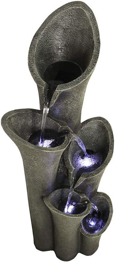 39.4" Dark Gray 5-Tier Polyresin Floor Fountain with LED Lights