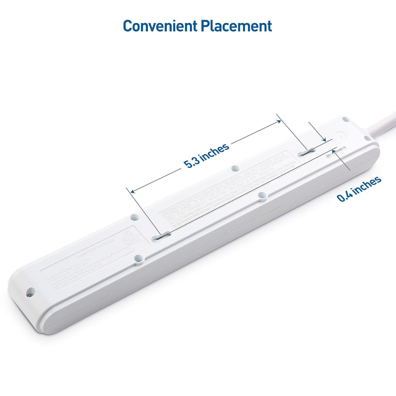 White 6-Outlet Surge Protector Power Strip with USB Ports, 8 ft Cord