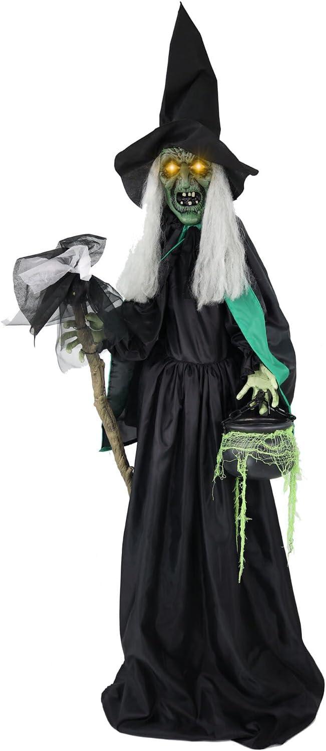 Haunted Hill Farm Lifesize Witch Prop with Lights and Sound, Indoor/Covered Outdoor Halloween Decoration