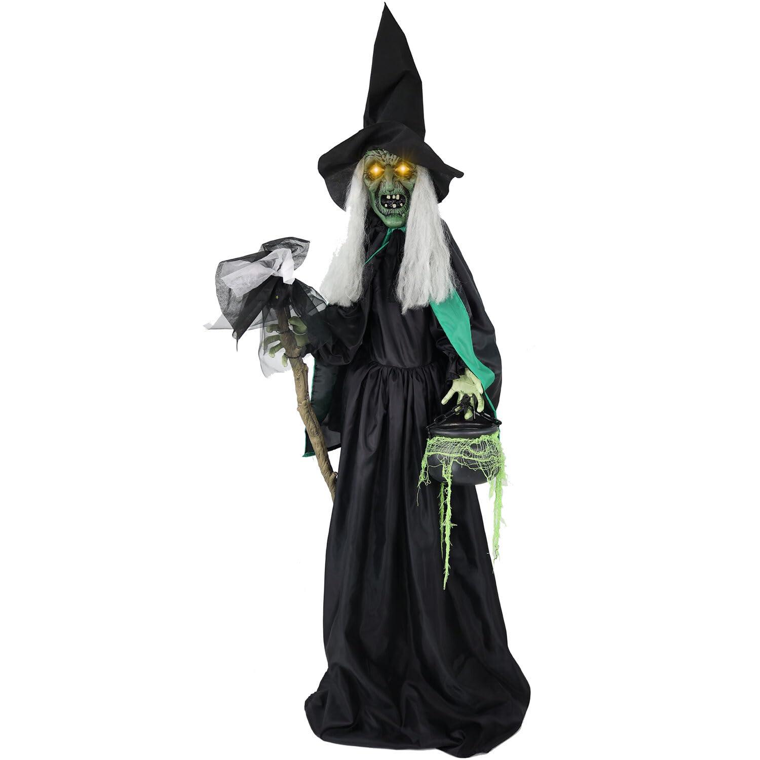 Haunted Hill Farm Lifesize Witch Prop with Lights and Sound, Indoor/Covered Outdoor Halloween Decoration