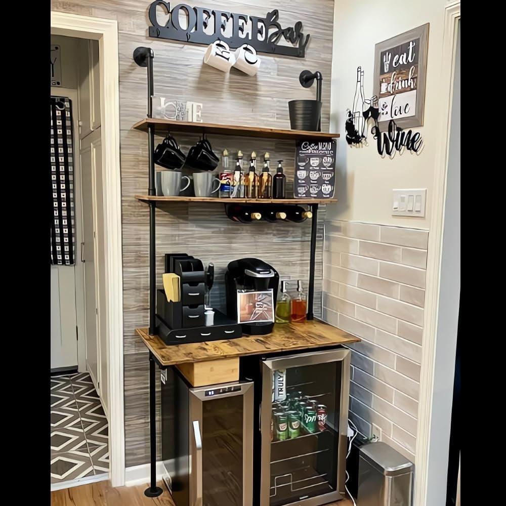 ZIOTHUM Industrial Wall Mount Desk with Shelves, Ladder Style Computer Laptop Desk, Floating Table with Storage, Industrial Pipe Bookcase for Home Office (36x20x81)