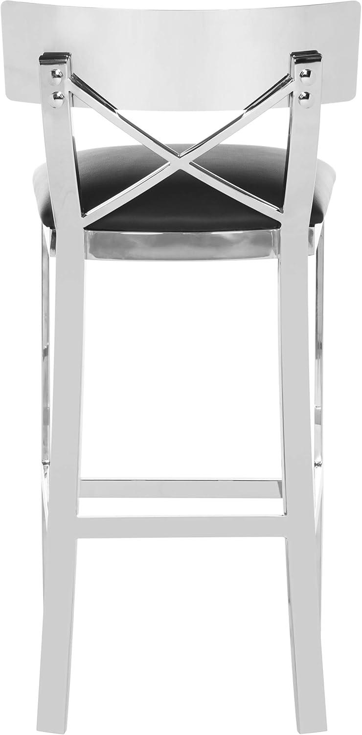 Zoey 39''H Stainless Steel Cross Back Bar Stool - Chrome/Black - Safavieh