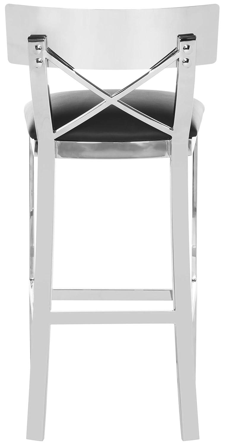 Zoey 39''H Stainless Steel Cross Back Bar Stool - FOX2034 - Chrome/Black - Safavieh Couture