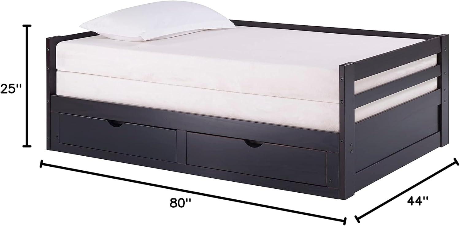 Alaterre Jasper Twin to King Extending Day Bed with Storage Drawers, Espresso