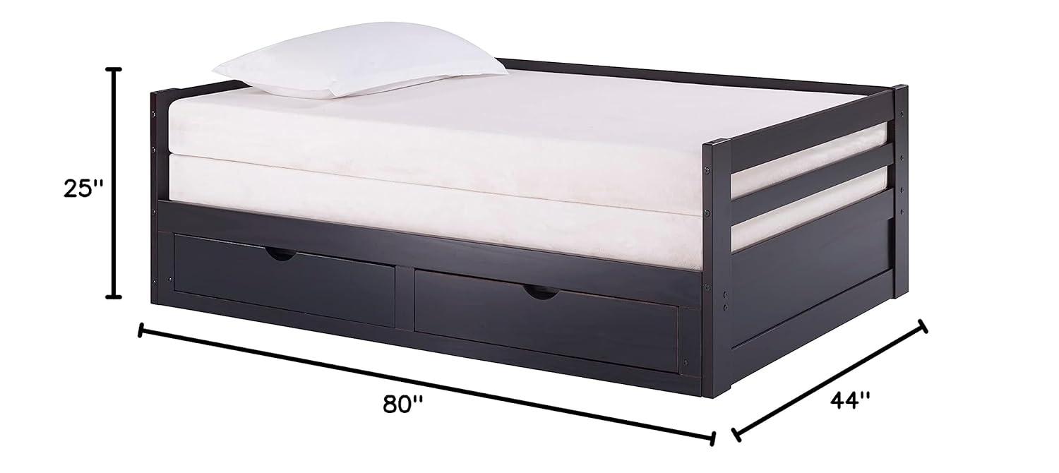 Alaterre Furniture Jasper Twin to King Extending Day Bed with Storage Drawers, Espresso