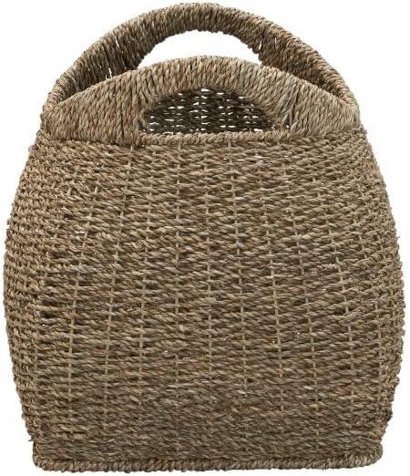 Household Essentials Basket with Handles Seagrass: Handwoven Round Storage, Brown Decorative Wicker, 14" Height