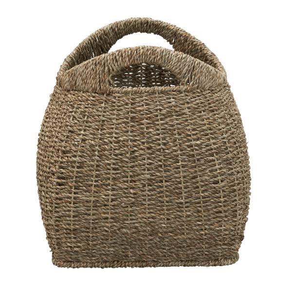Household Essentials Basket with Handles Seagrass: Handwoven Round Storage, Brown Decorative Wicker, 14" Height