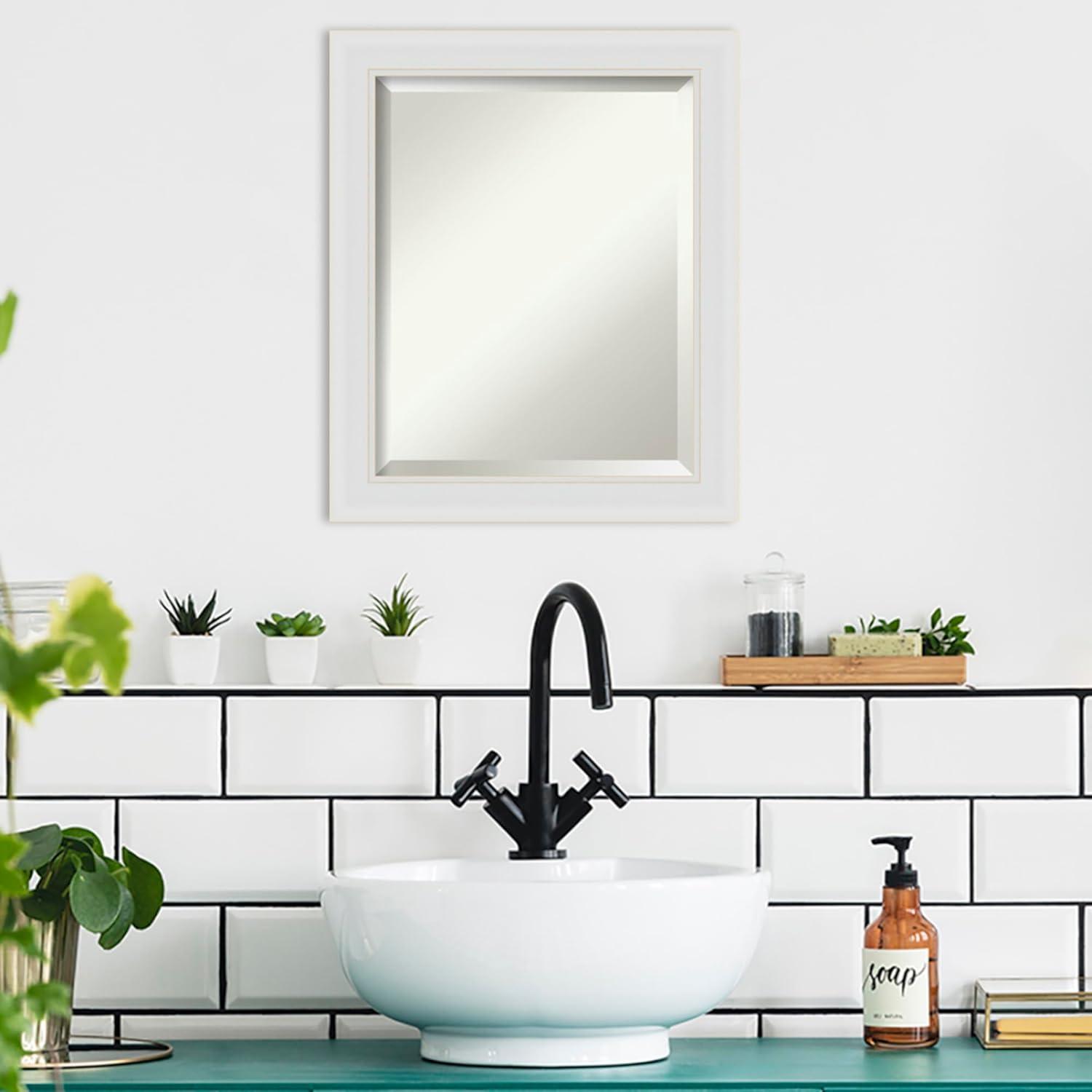 20" x 24" Flair Framed Bathroom Vanity Wall Mirror Soft White - Amanti Art: Modern Rectangle, Satin Finish, No Assembly Required