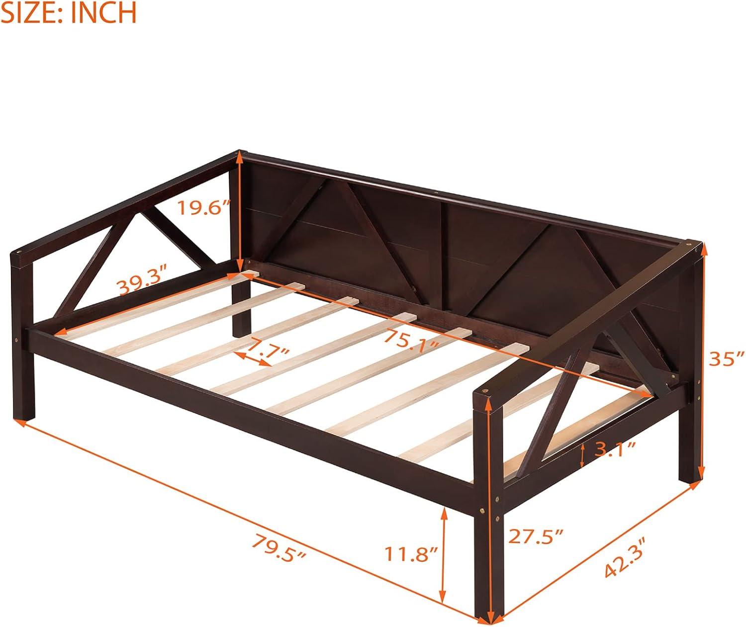 Espresso Twin Size Pine Wood Daybed with Storage