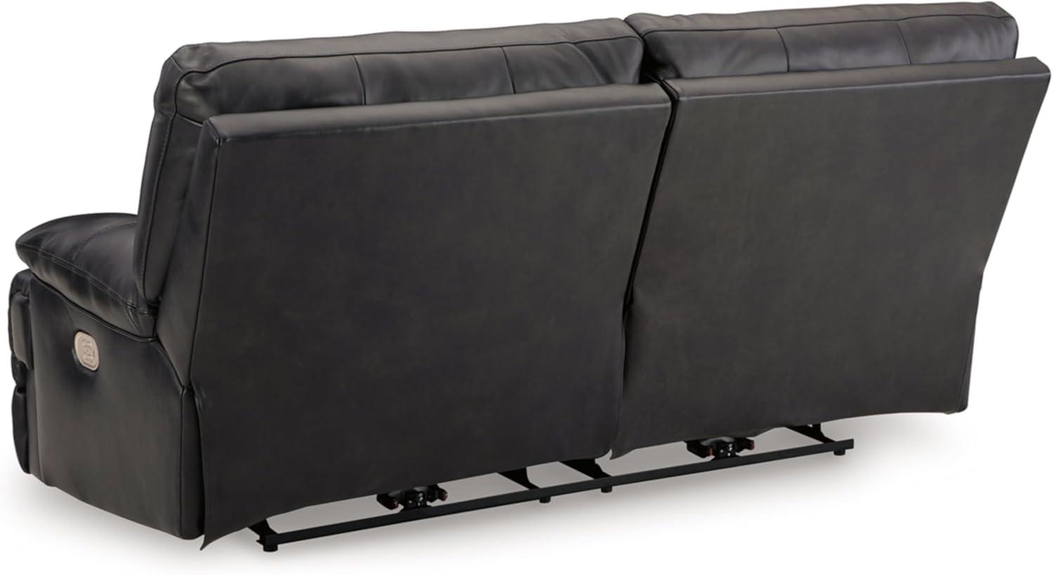 Black Faux Leather Power Reclining Sofa with Pillow-top Arms