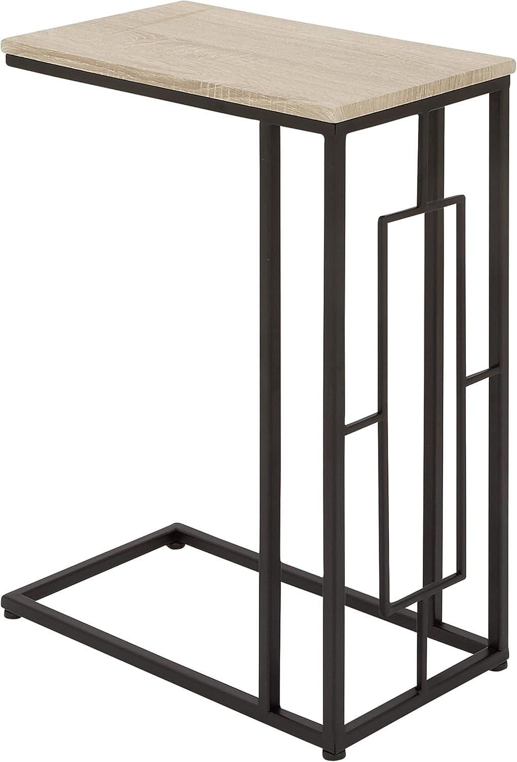 Olivia & May Contemporary Iron and Wood Accent Table Black: Sofa Side C-Table, Narrow Tray End Table