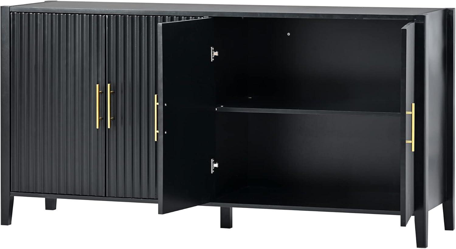 63”Inch Modern Wood Accent Buffet Sideboard Serving Storage Cabinet with Large Storage Space, Metal handles & Wood Legs and Shelves for Dining Room, Entryway (Black)