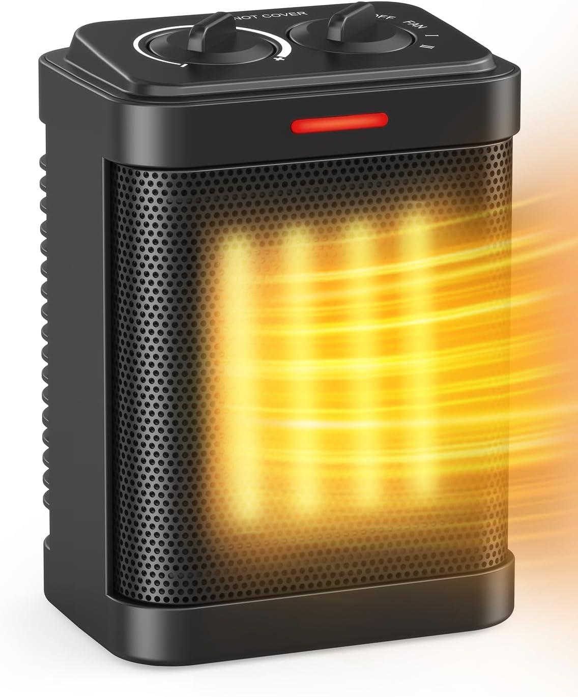 Compact Black Ceramic Electric Space Heater with Thermostat