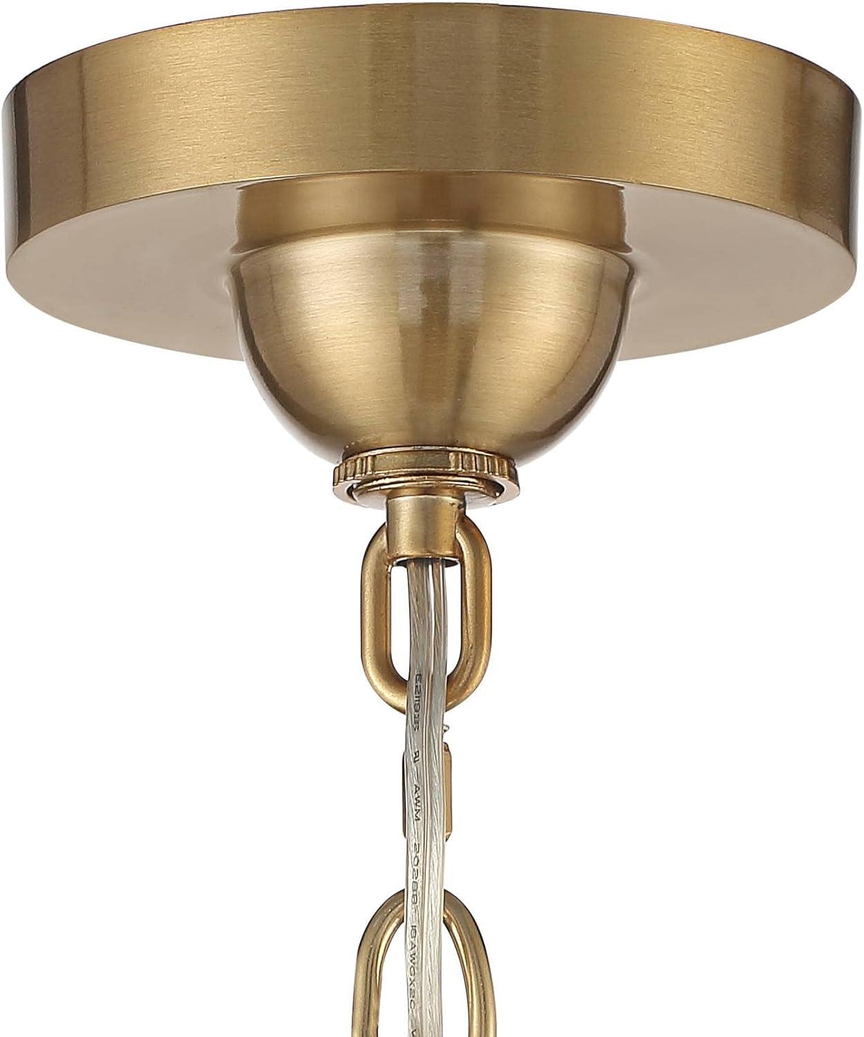 Stiffel Warm Brass Chandelier 32" Wide Modern Clear Crystal Off White Drum Shade 6-Light Fixture for Dining Room House Kitchen