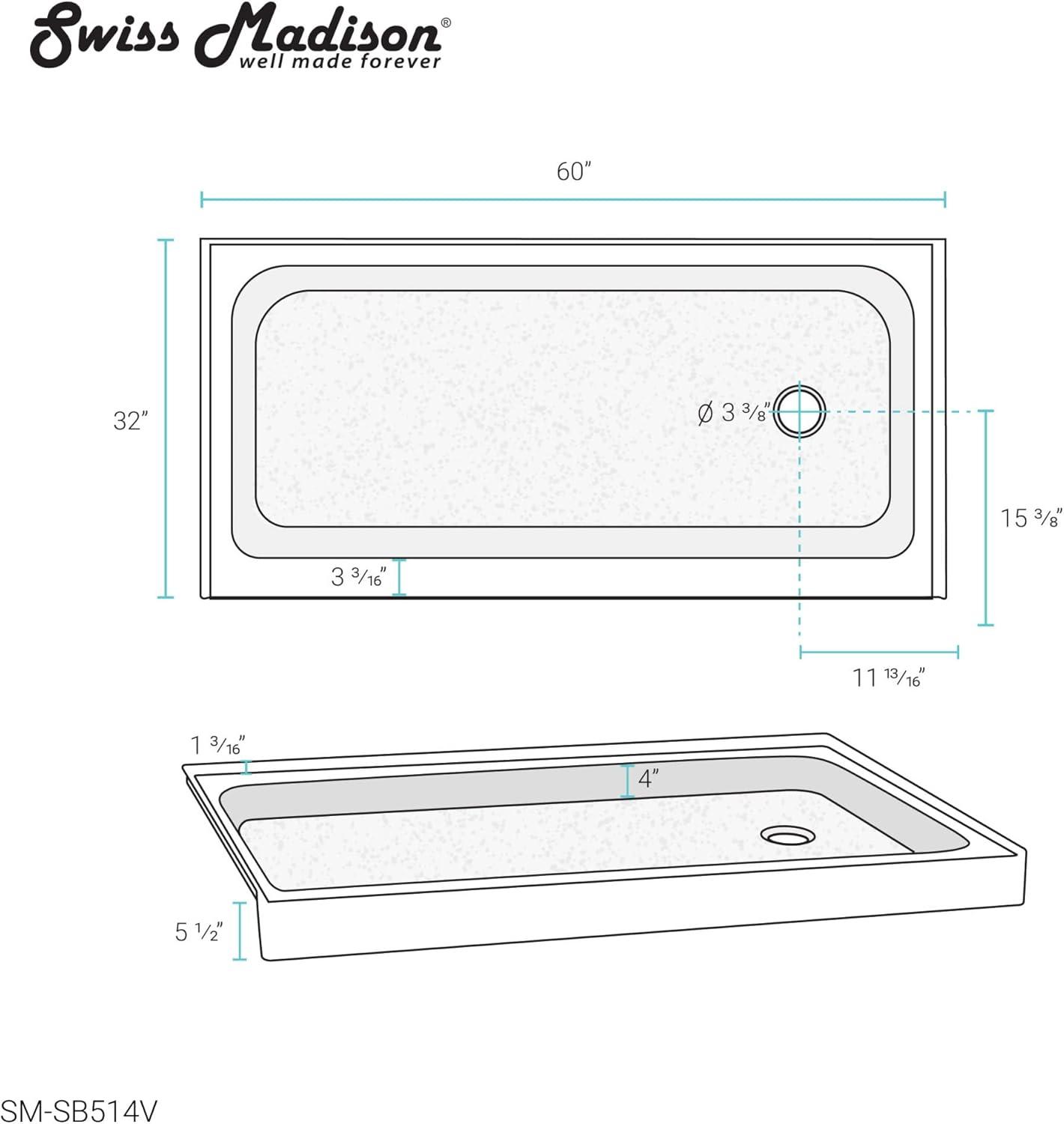 Voltaire 60" x 32" Single-Threshold, Shower Base