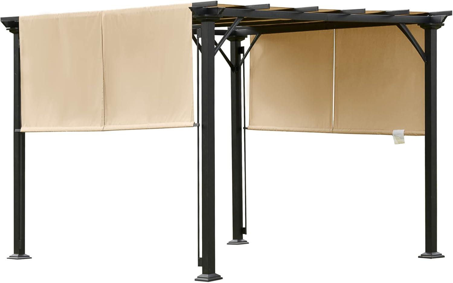 Outsunny 10' x 10' Outdoor Retractable Pergola Canopy with Sun Shade Unique Design Canopy Patio Metal Shelter for Garden Porch Beach, Beige