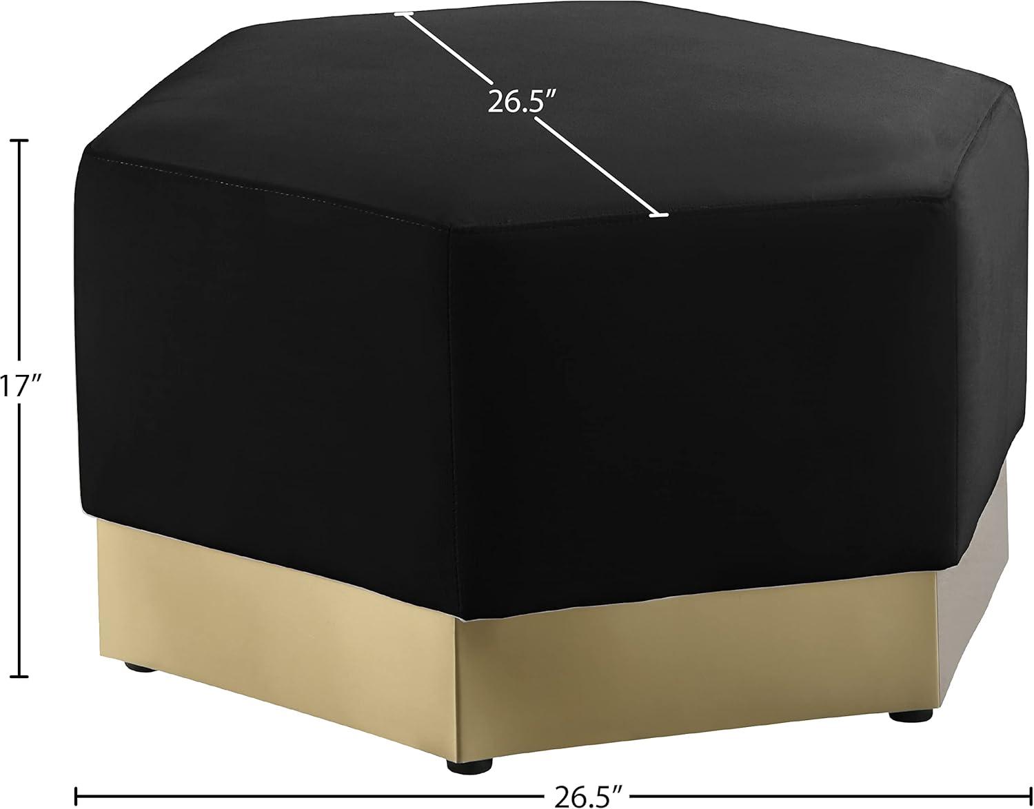 Marquis Black Velvet Ottoman with Gold Base