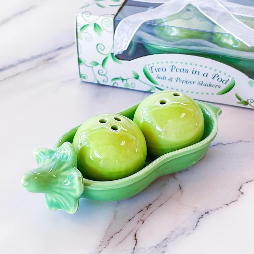 Two Peas in A Pod Ceramic Salt and Pepper Shakers in Ivy Print Gift Box Wedding favors