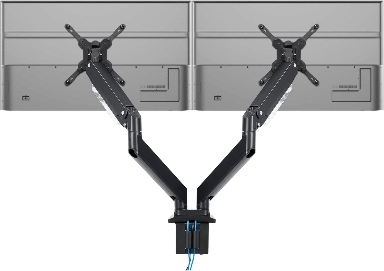 Black Dual Monitor Desk Mount with USB Ports and Adjustable Arms