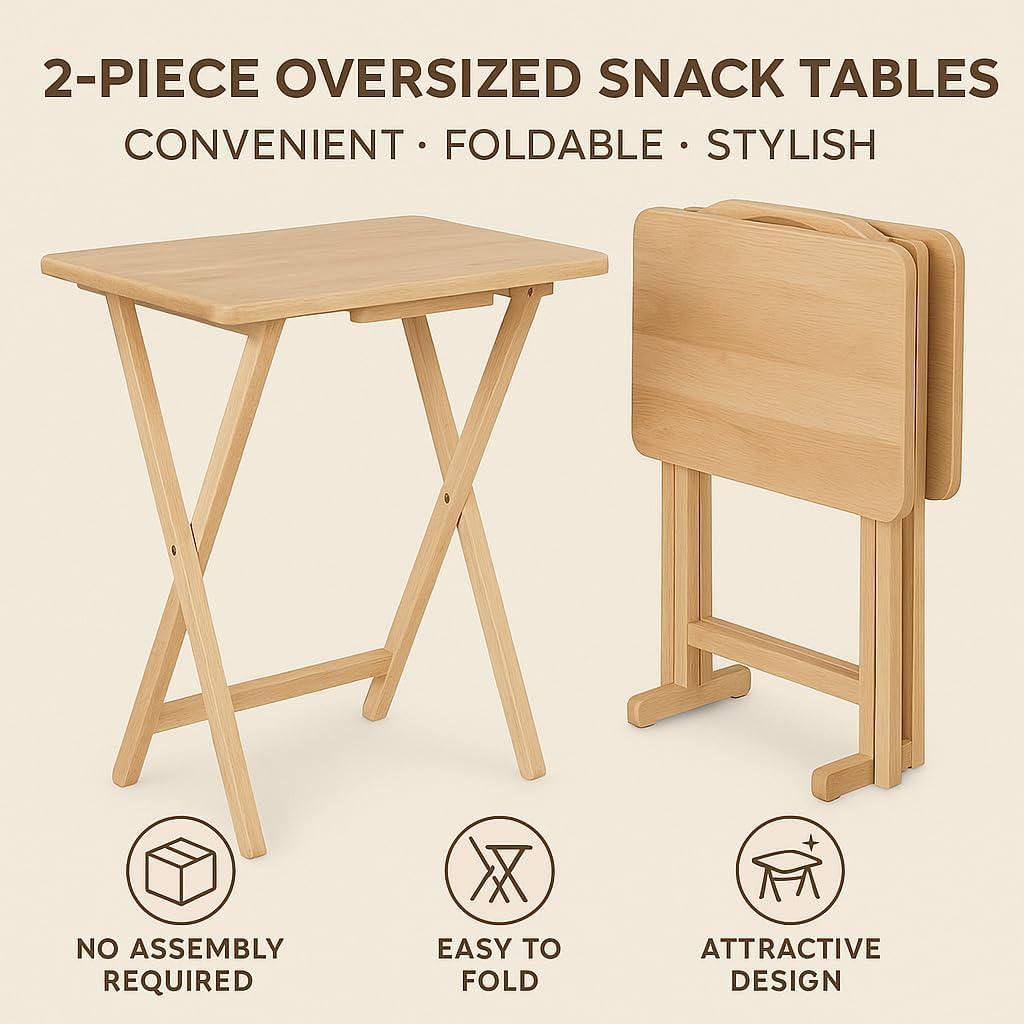 2pc Alex Snack Table Set Natural - Winsome: Solid Wood, Foldable, No Assembly Required