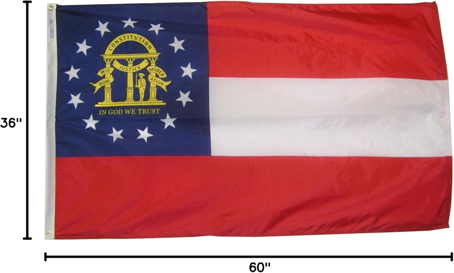 Georgia State Flag 3x5 ft, 3 Ply Polyester Double Sided GA Flag with Vibrant Print/4 Rows Hemming/Brass Grommets