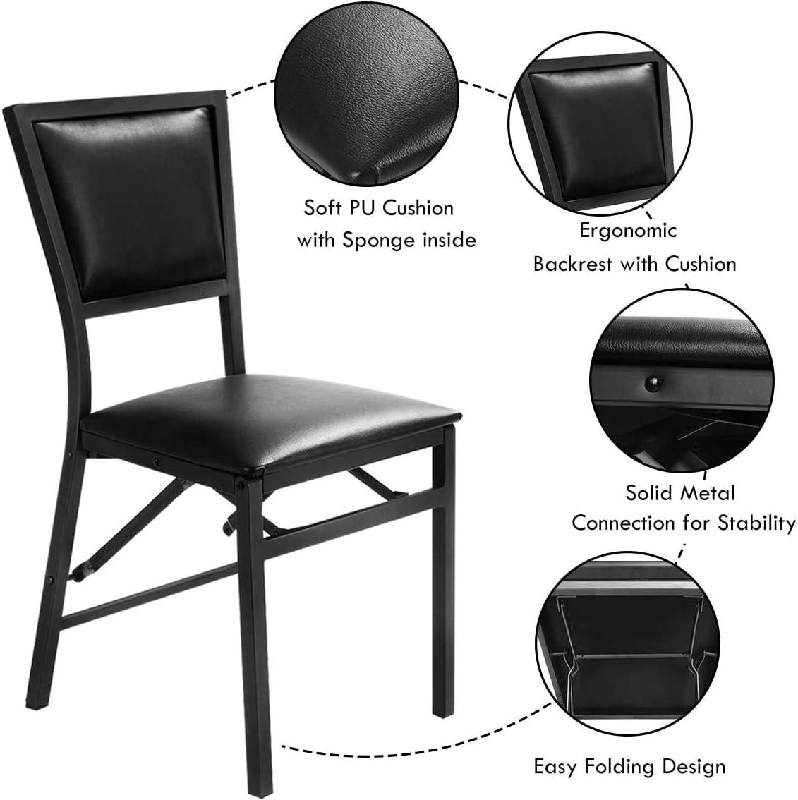 Costway Set of 2 Metal Folding Chair Dining Chairs Home Restaurant Furniture Portable Black