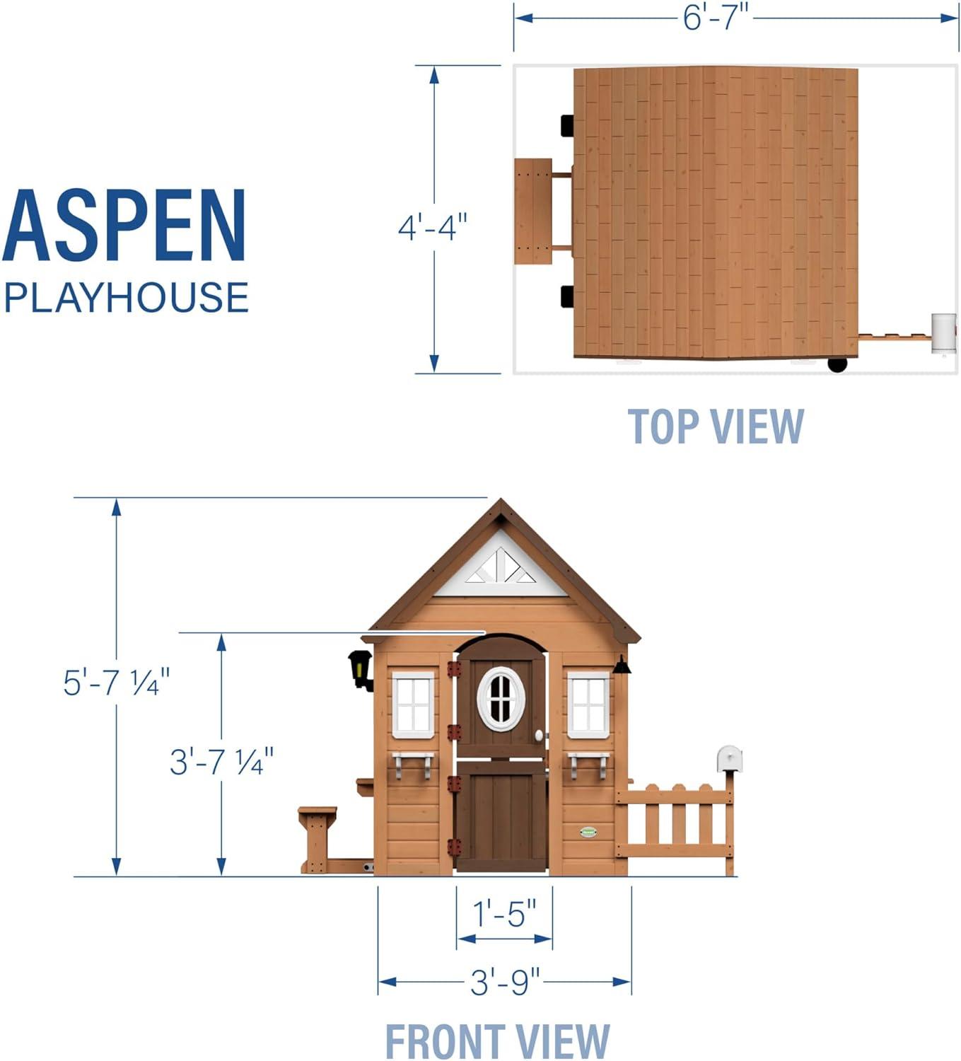 Aspen Cedar Wooden Playhouse with White Trim and Accessories