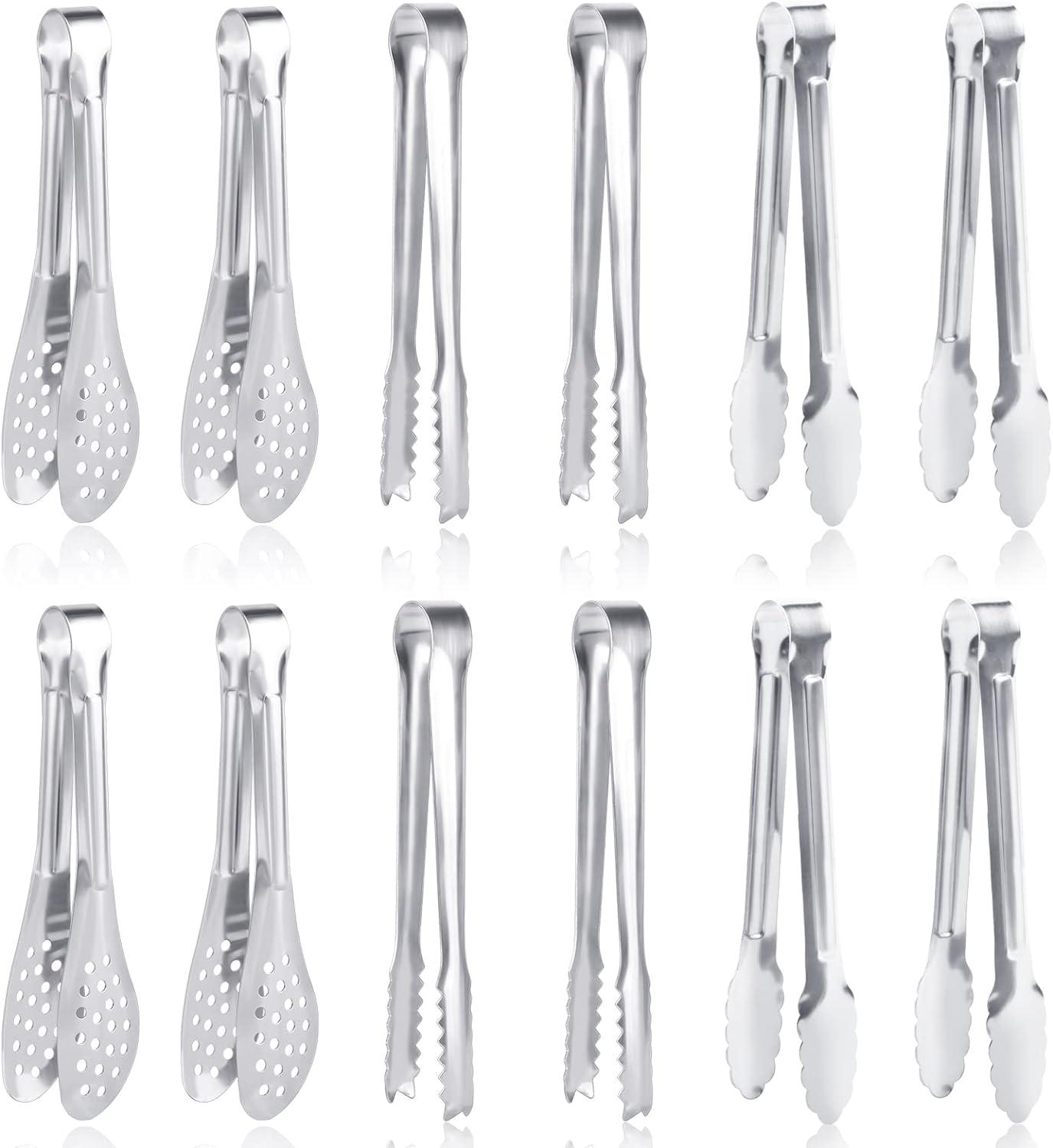 Set of 12 Polished Stainless Steel Mini Serving Tongs