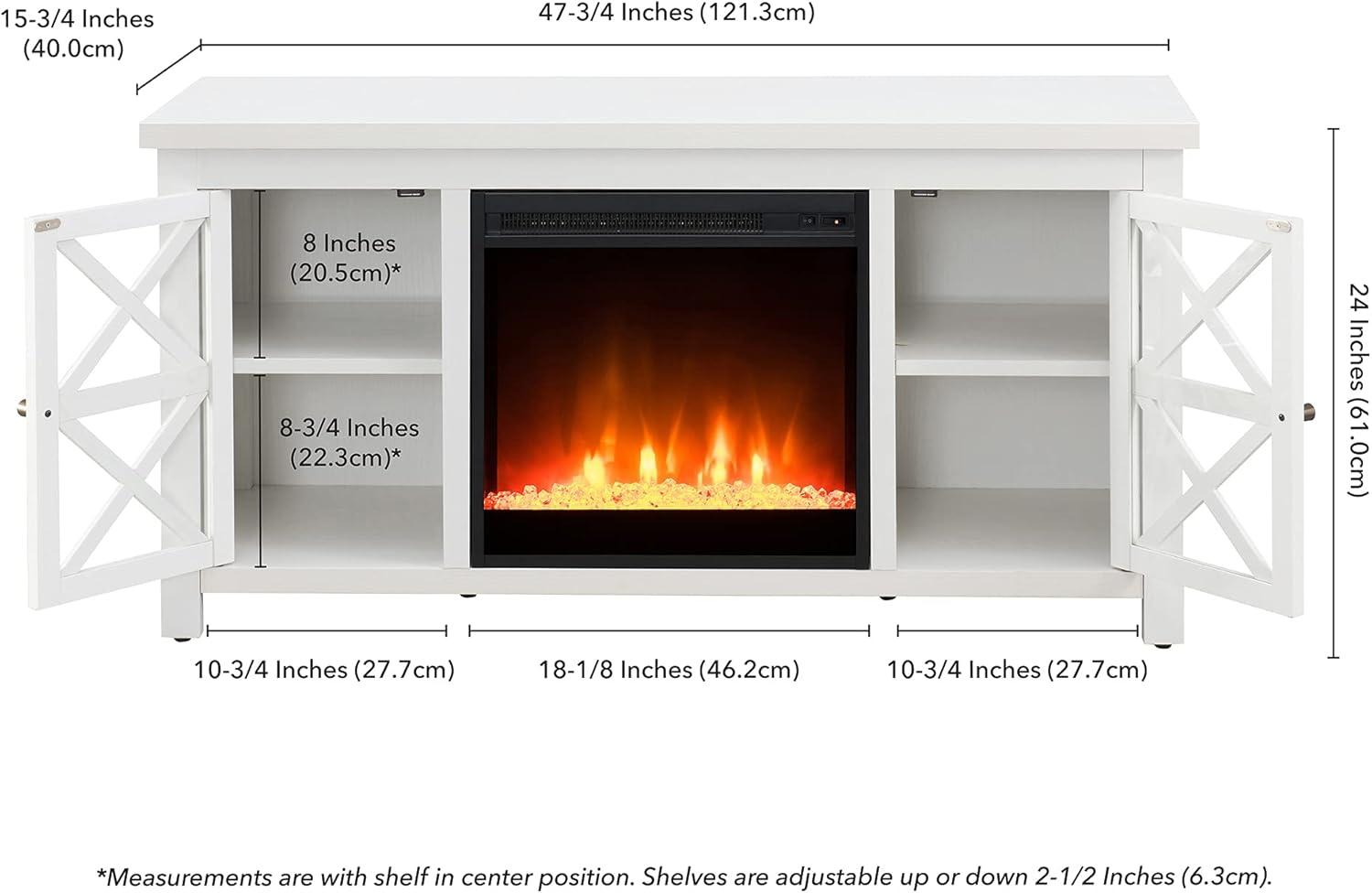 White 47 Inch TV Stand with Electric Fireplace and Glass Doors