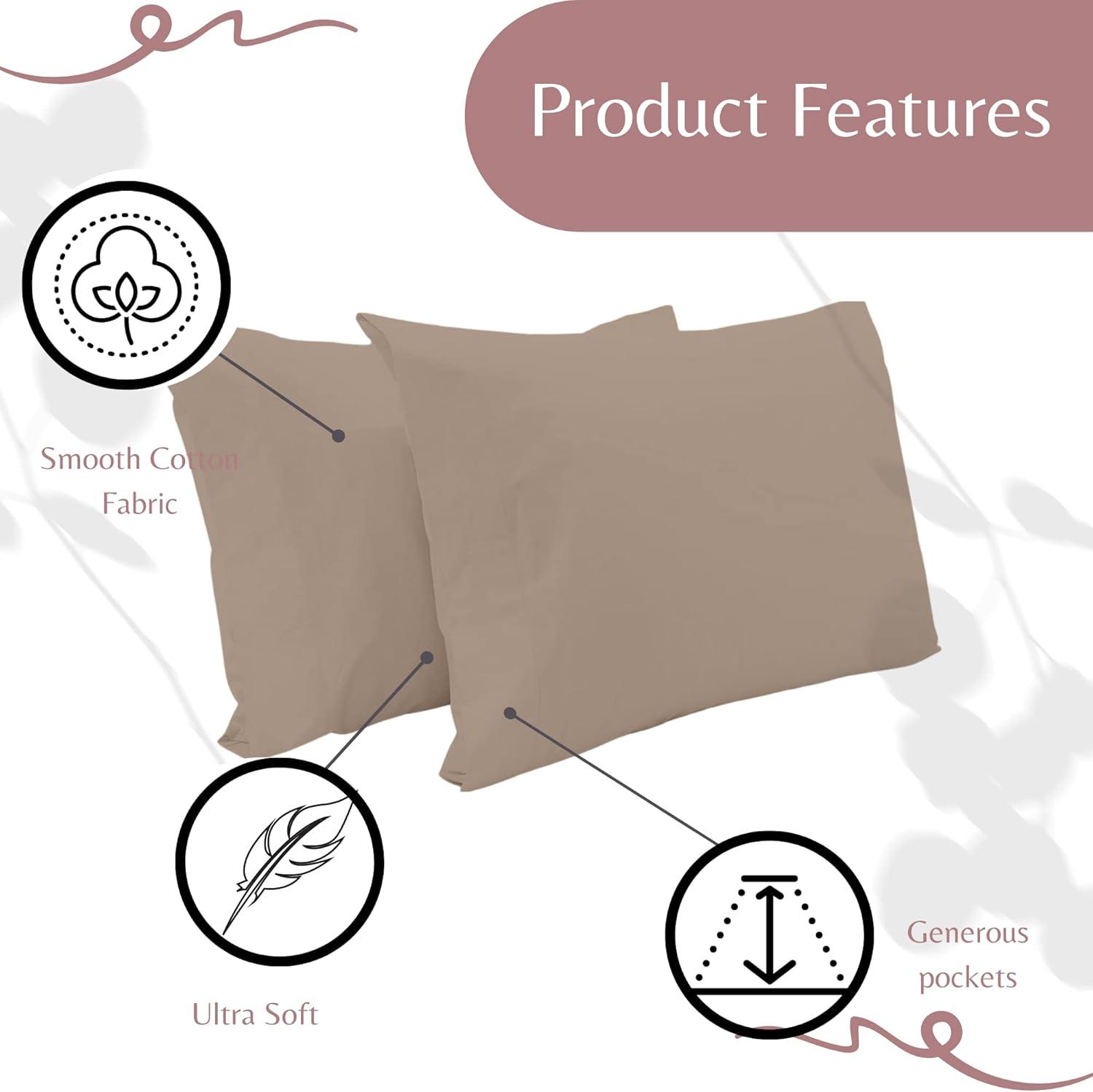 Superity Linen King Pillow Cases  - 2 Pack - 100% Premium Cotton - Open Enclosure - Taupe