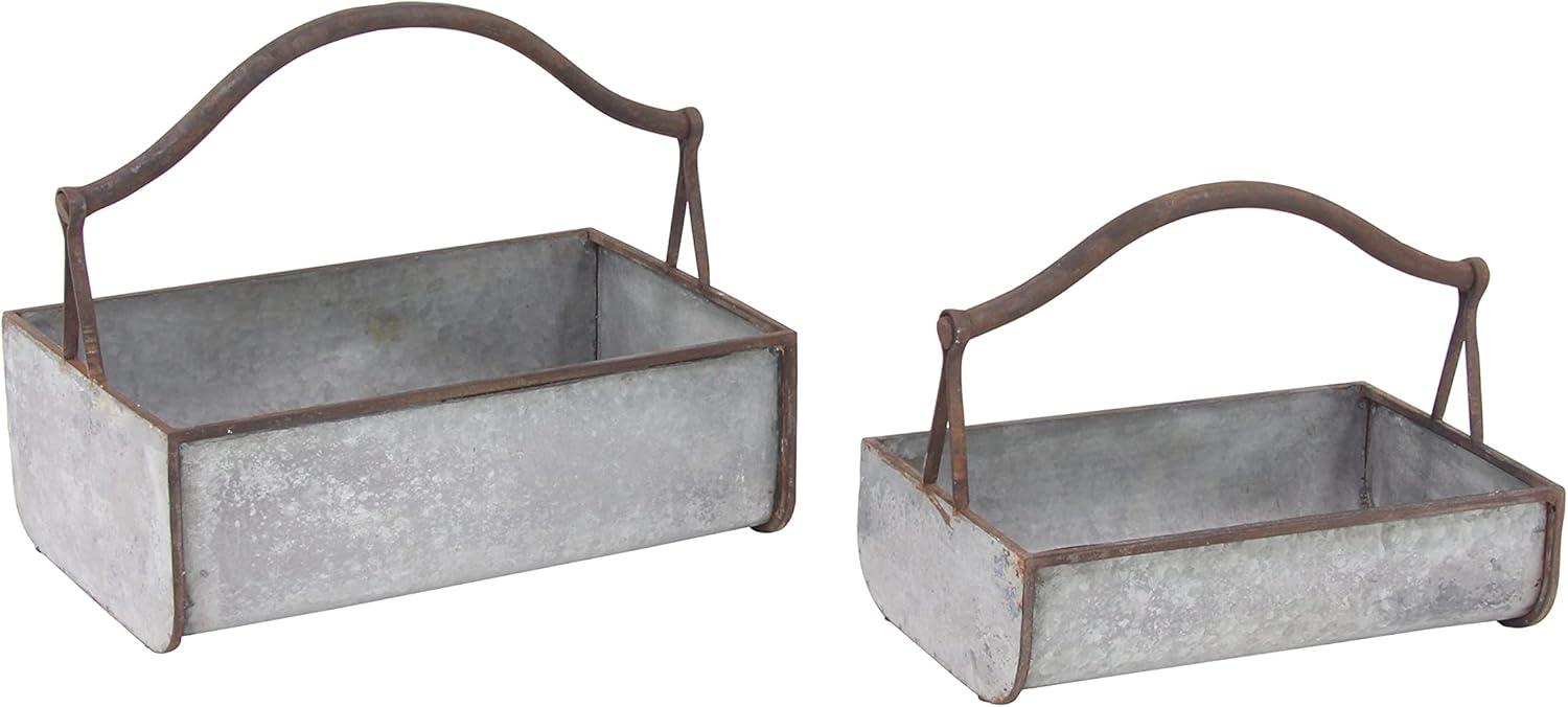 Farmhouse Grey Metal Indoor/Outdoor Planter Set, 16" & 18"