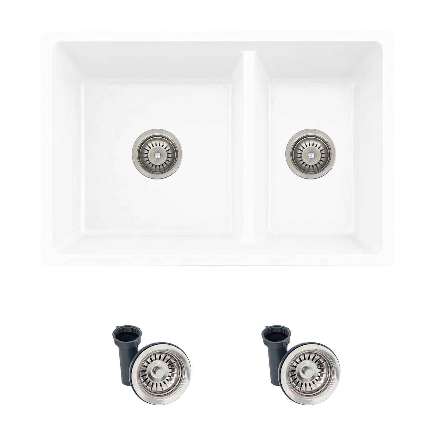 Pietra STYLISH 27 inch Double Bowl 60/40 Dual Mount Composite Granite Kitchen Sink