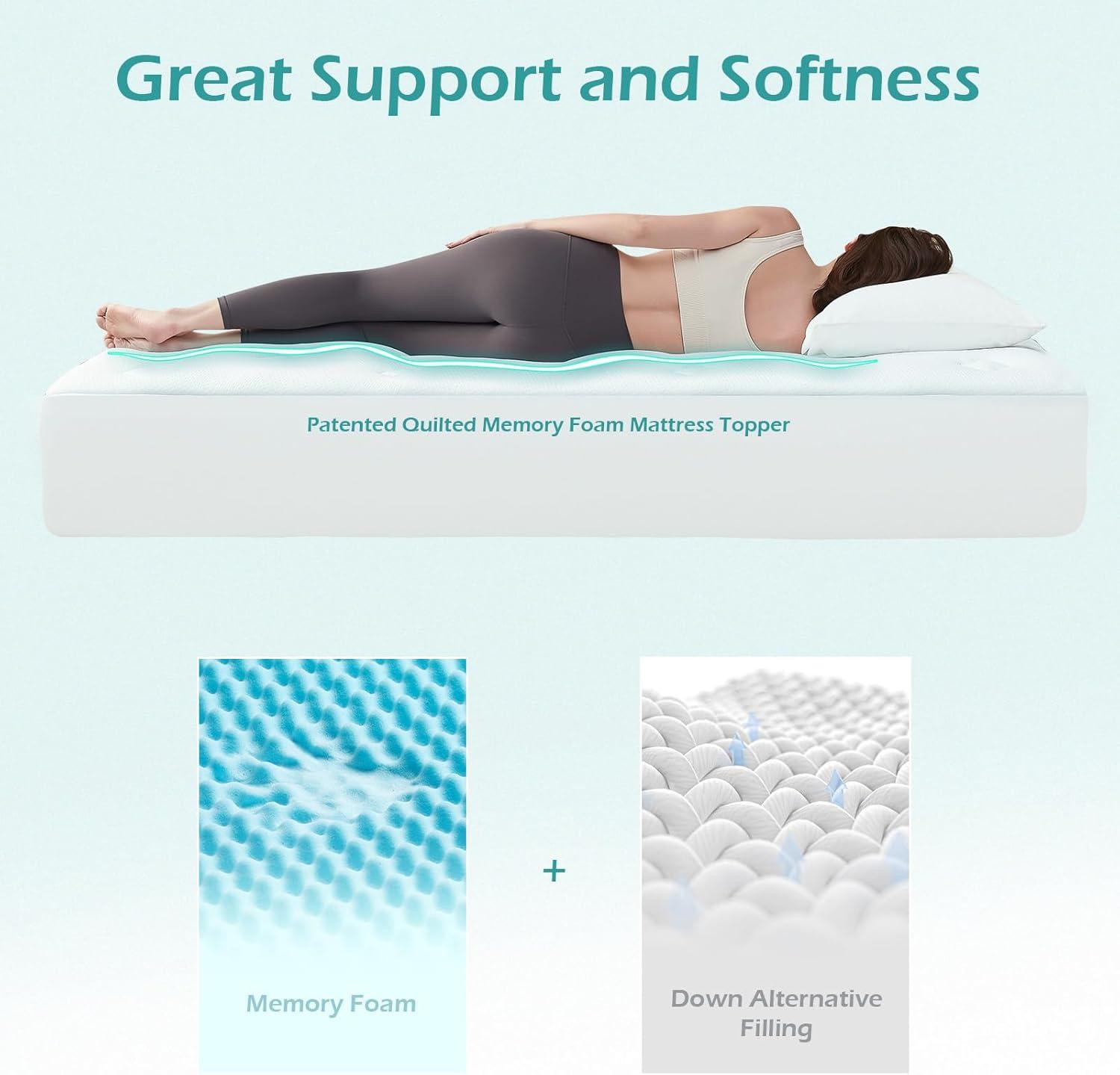 Hansleep Memory Foam Mattress Pad Twin, Pillow Top Mattress Topper Twin for Back Pain Relief with Egg Crate Gel Foam, Breathable Cover with Viscose Made from Bamboo, 39" x 75", White