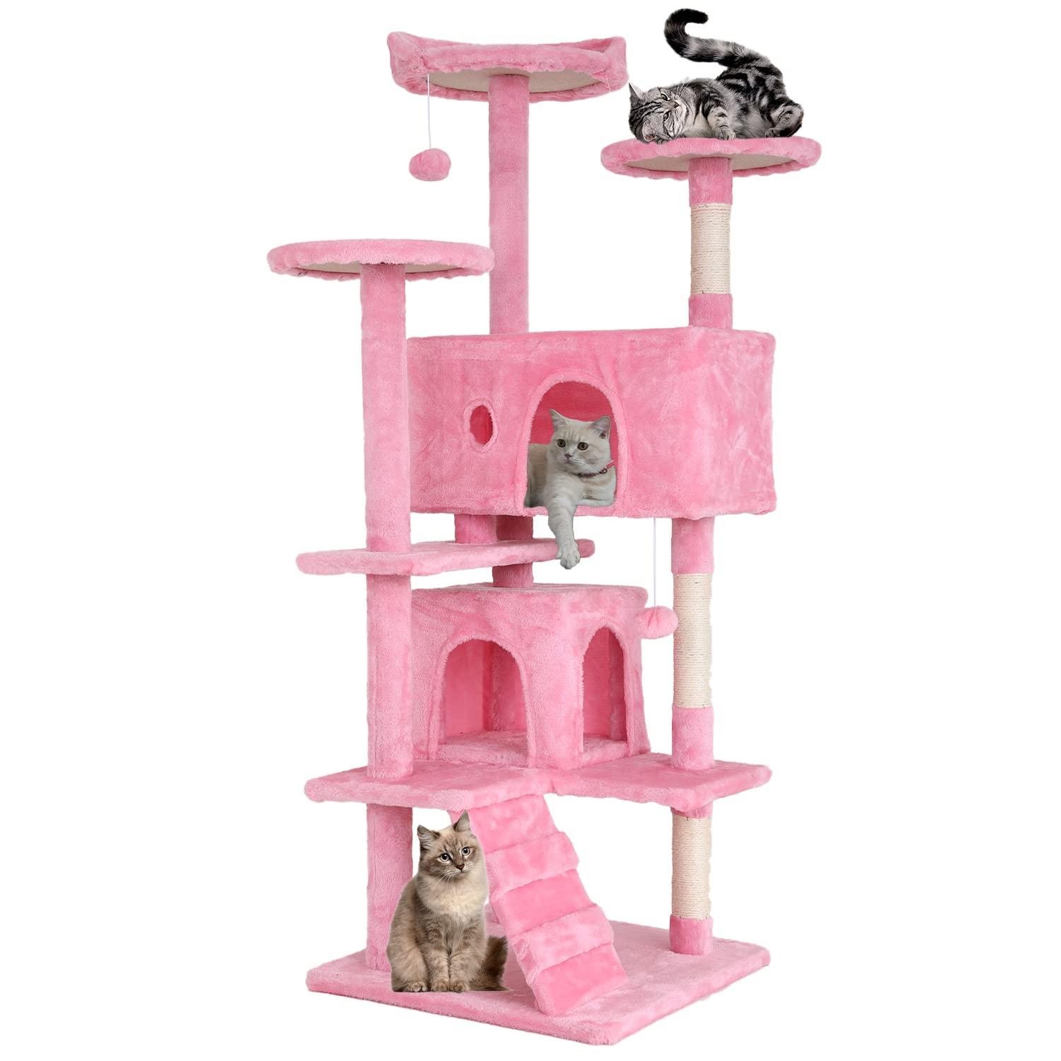 Tucker Murphy Pet™ Cat Tree With Large Top Perch, Plush Hammock, Cat Shelves And Dangling Pompom, Cat Scratching Posts And 2 Condos Houses