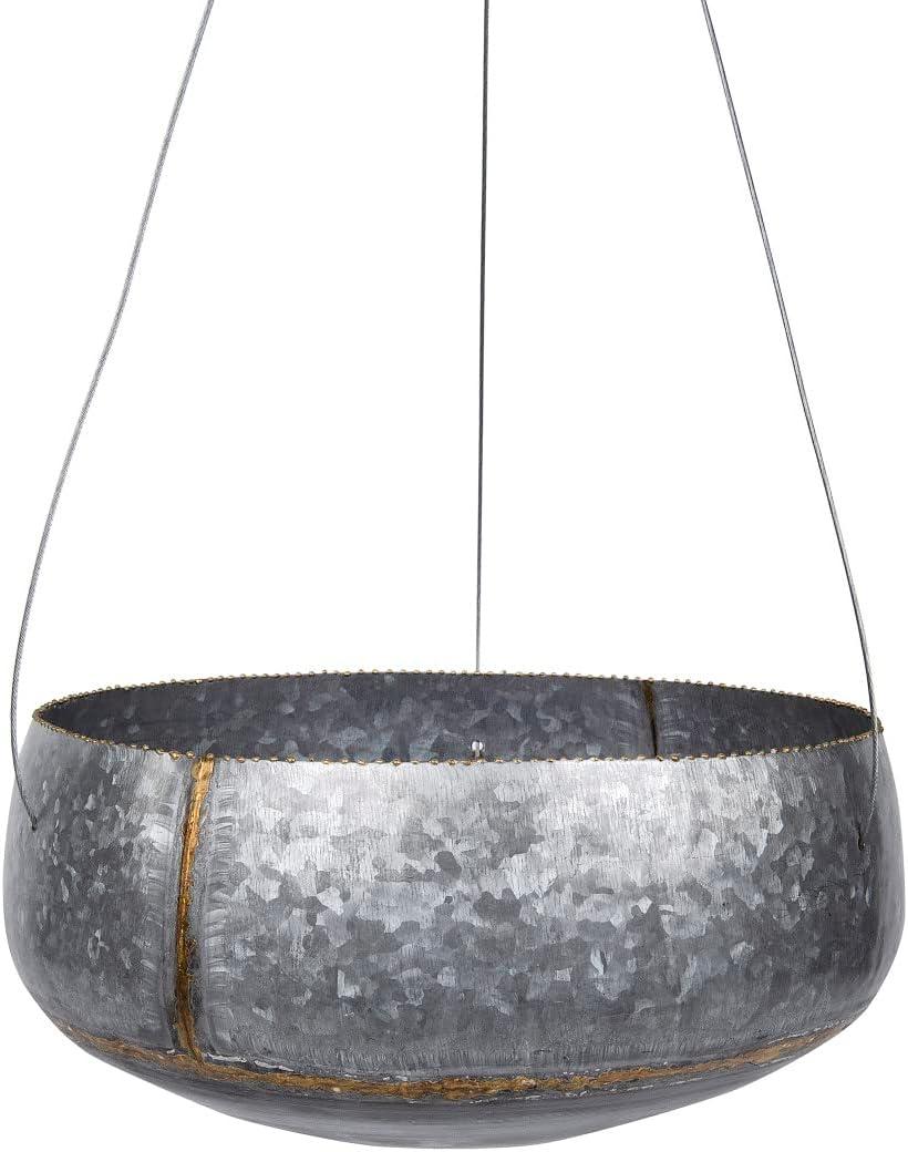 Creative Co-Op Round Galvanized Metal Hanging Planter, Silver and Gold