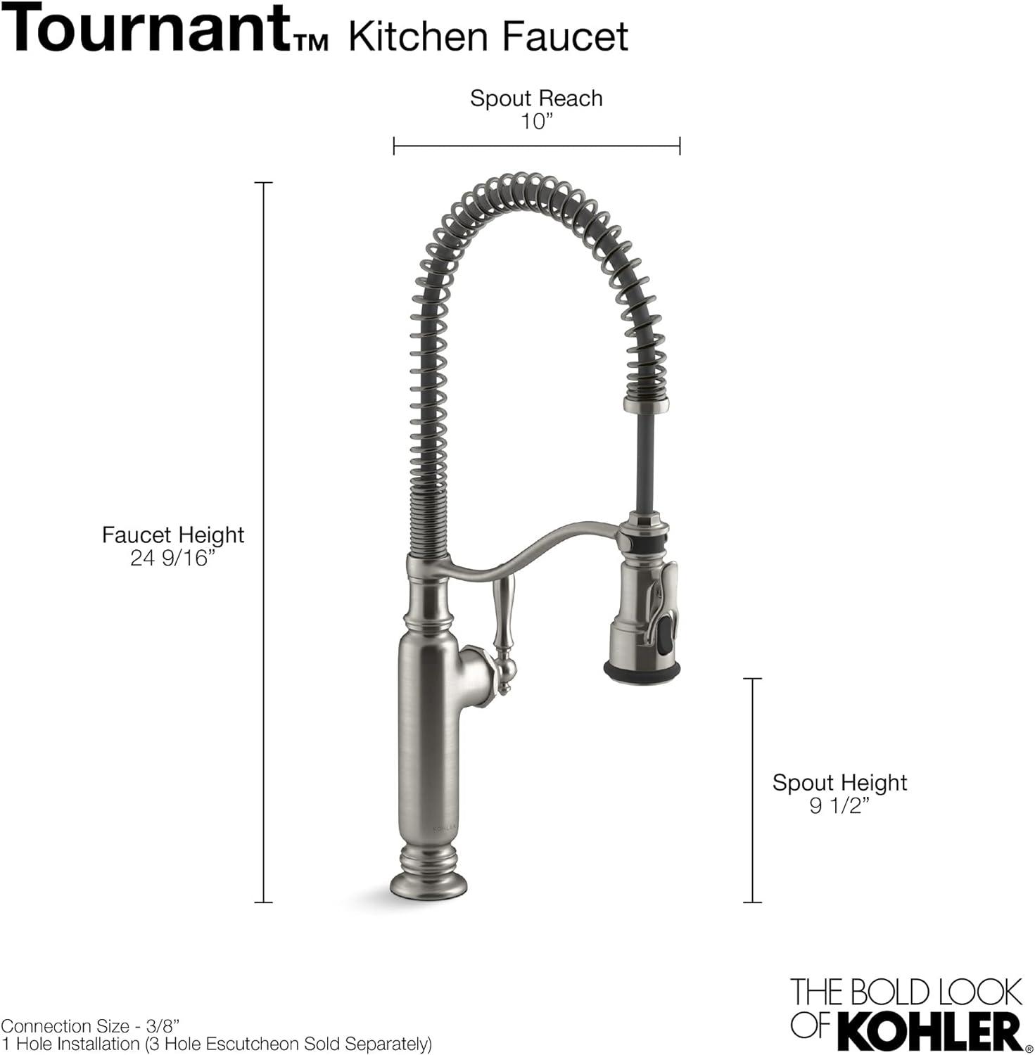 Kohler Tournant® Single Handle Semi-Professional Pre-Rinse Kitchen Faucet with Three-Function Pull Down Sprayer