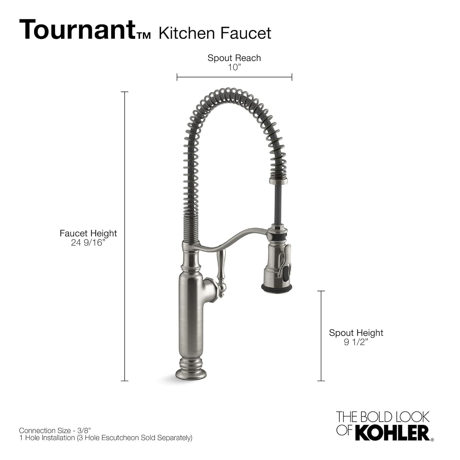 Kohler Tournant® Single Handle Semi-Professional Pre-Rinse Kitchen Faucet with Three-Function Pull Down Sprayer