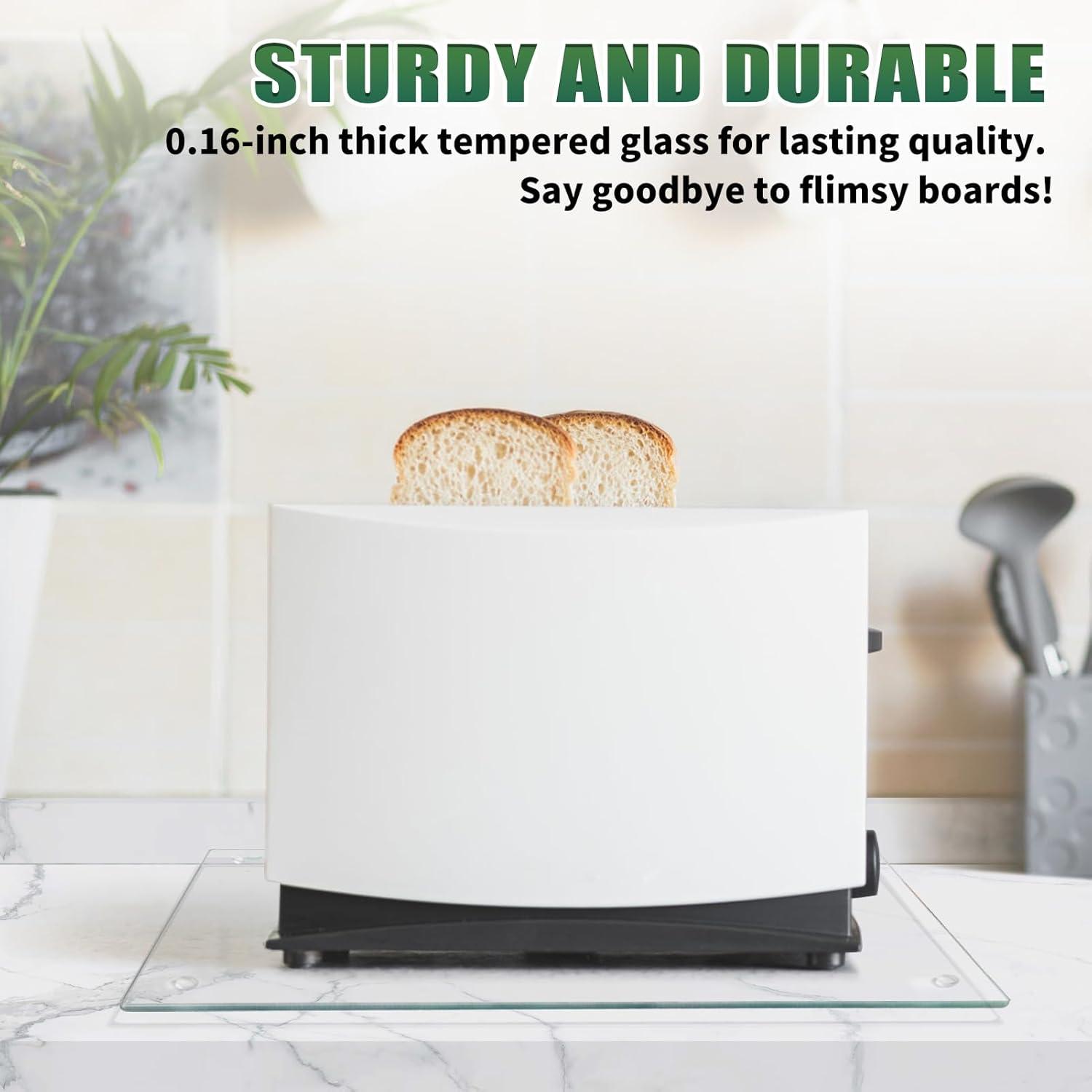 Tempered Glass Cutting Board for Kitchen, Clear Glass Board for Countertop, Heat Resistant, with Non-Slip Feet, 12x16" & 12x8" 2 Pcs Clear