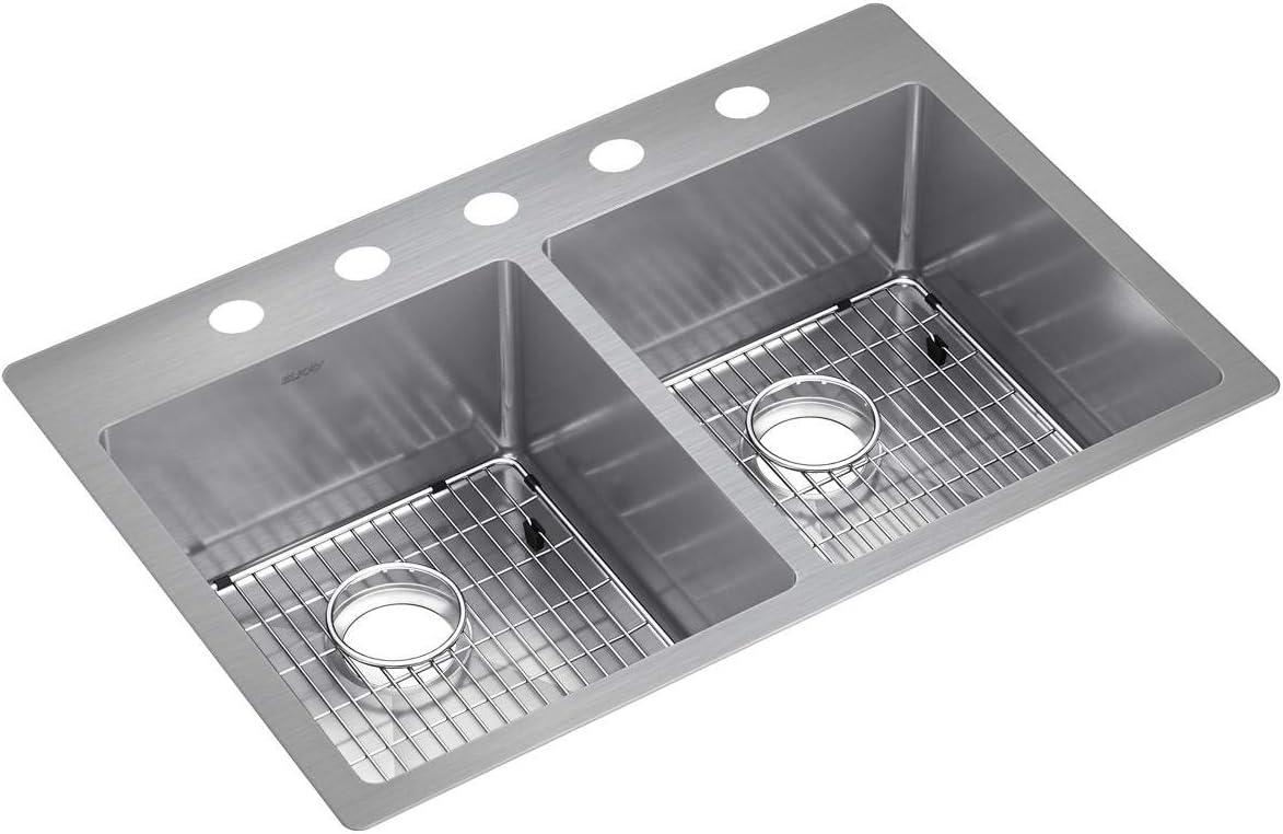 Elkay ECTSR33229BG5 Crosstown Stainless Steel 33" L x 22" W Double Basin Dual Mount Kitchen Sink