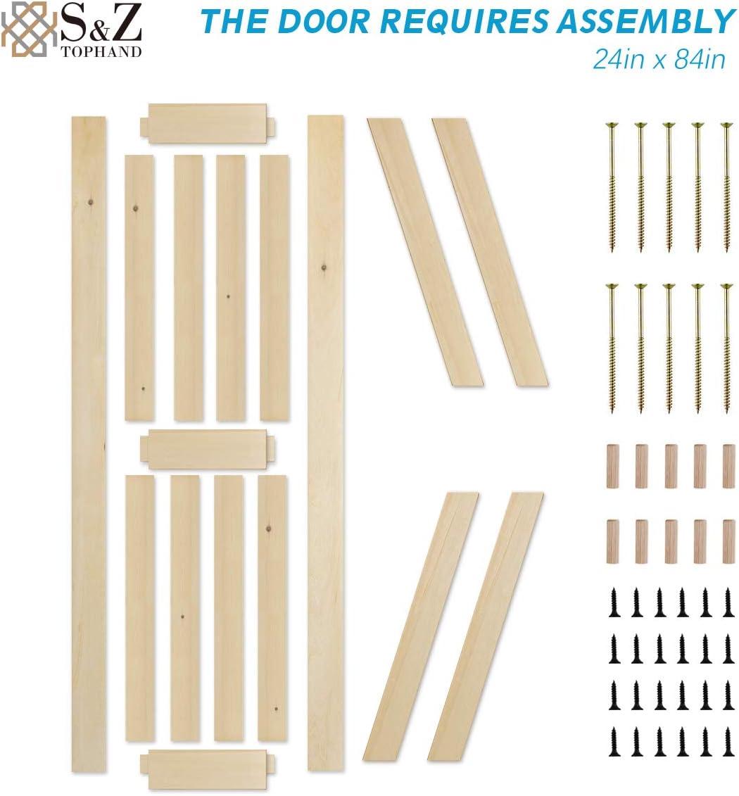 S&Z TOPHAND 24 in. x 84 in. Barn Door, 20/24/28/30/32/36/38/40/42/46in Unfinished British Brace Barn Door/Modern Style/Solid Wood/Sliding Door/A Simple Assembly is Required (24, Unfinished)