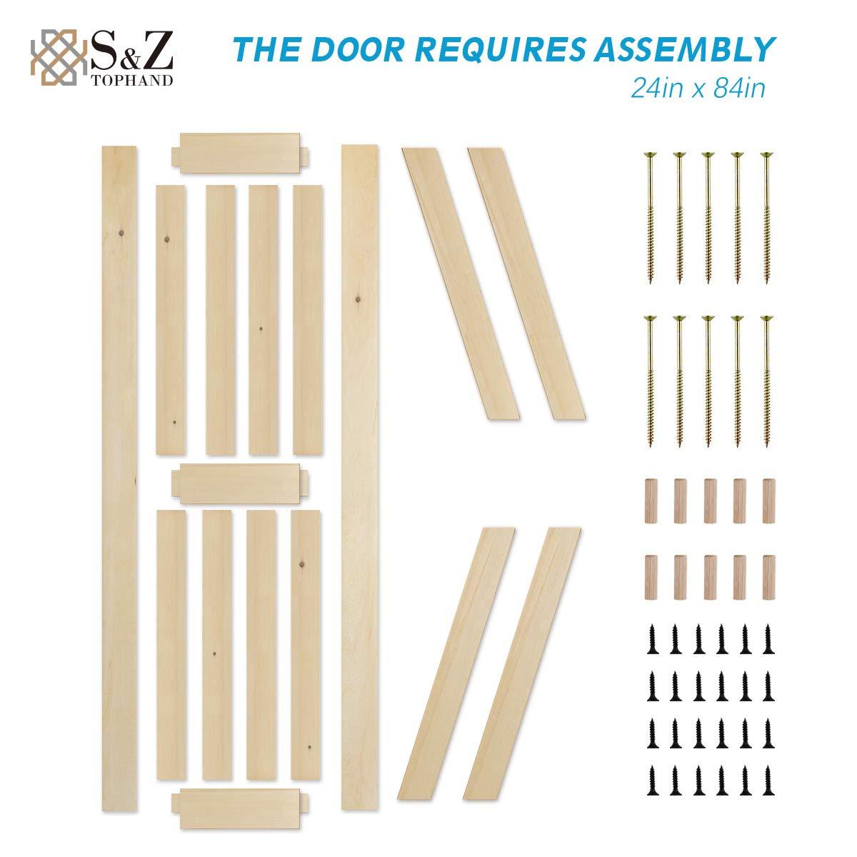 S&Z TOPHAND Barn Door, 20-60 in Unfinished British Brace Barn Door/Modern Style/Solid Wood/Simple Assembly is Required/Without Sliding Hardware