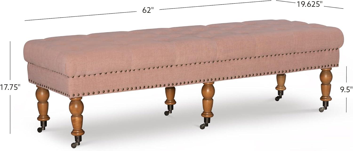 62" Isabelle Linen Tufted Bench with Nailhead Trim & Casters - Entryway, Bedroom - Linon