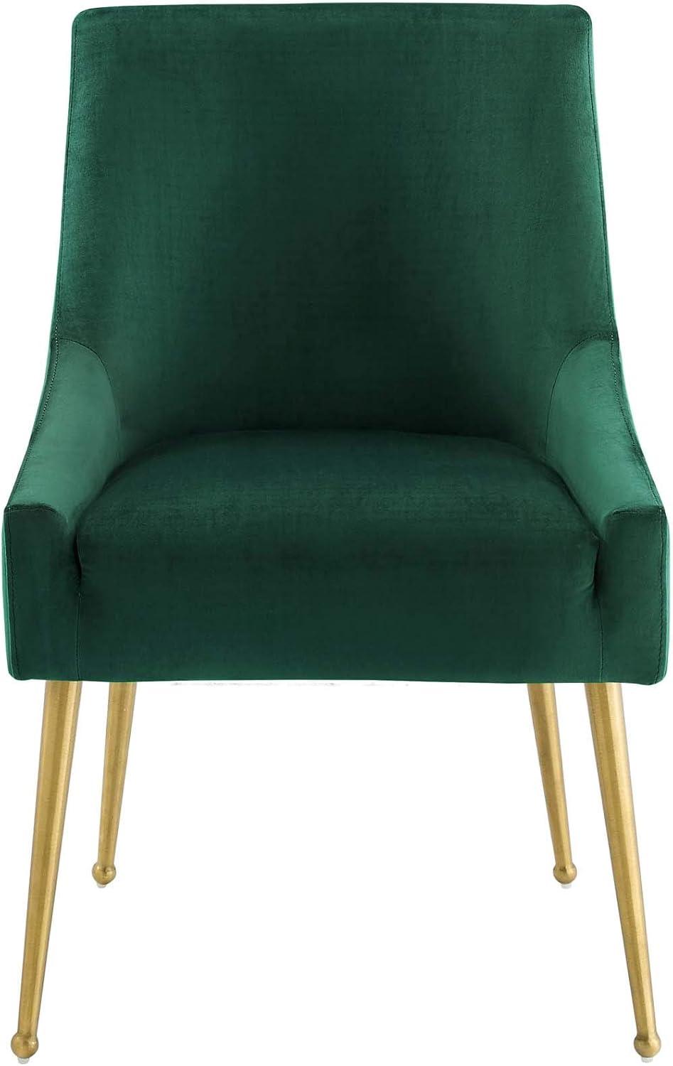 Cascade Green Velvet Upholstered Side Chair with Brushed Gold Legs