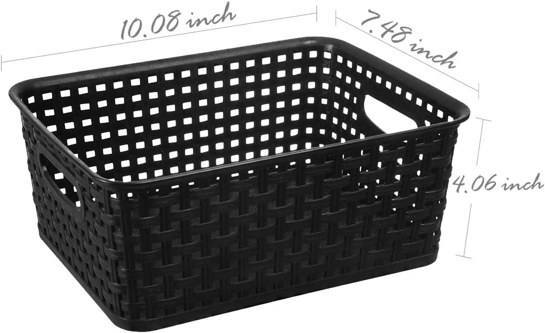 Black Rectangular Plastic Woven Storage Baskets, Set of 6