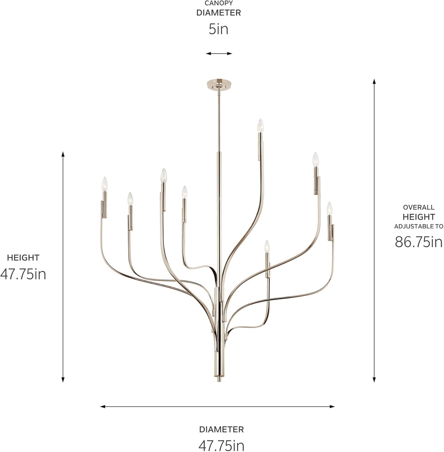 Polished Nickel 8-Light Sculptural Candle Chandelier