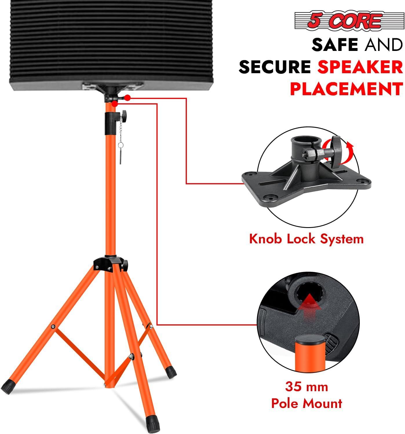 Inbox Zero 5 Core Speaker Stand Tripod Heavy Duty Adjustable Up to 72 Inch DJ Studio Monitor Stands Pole Mount
