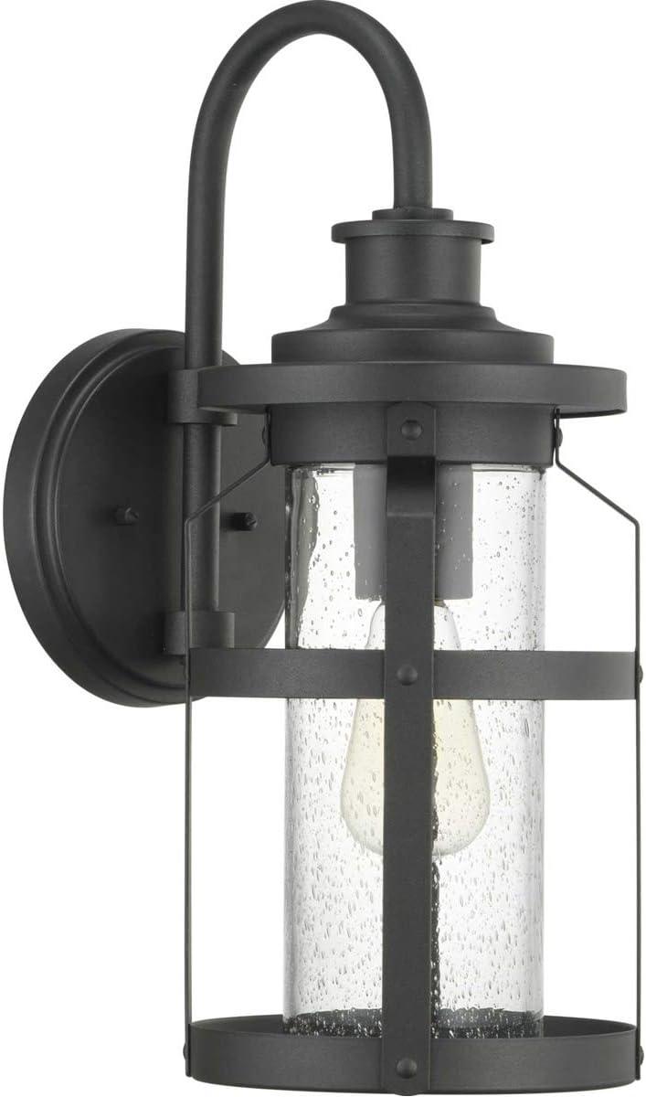 Black Steel Outdoor Wall Lantern with Seeded Glass Shade