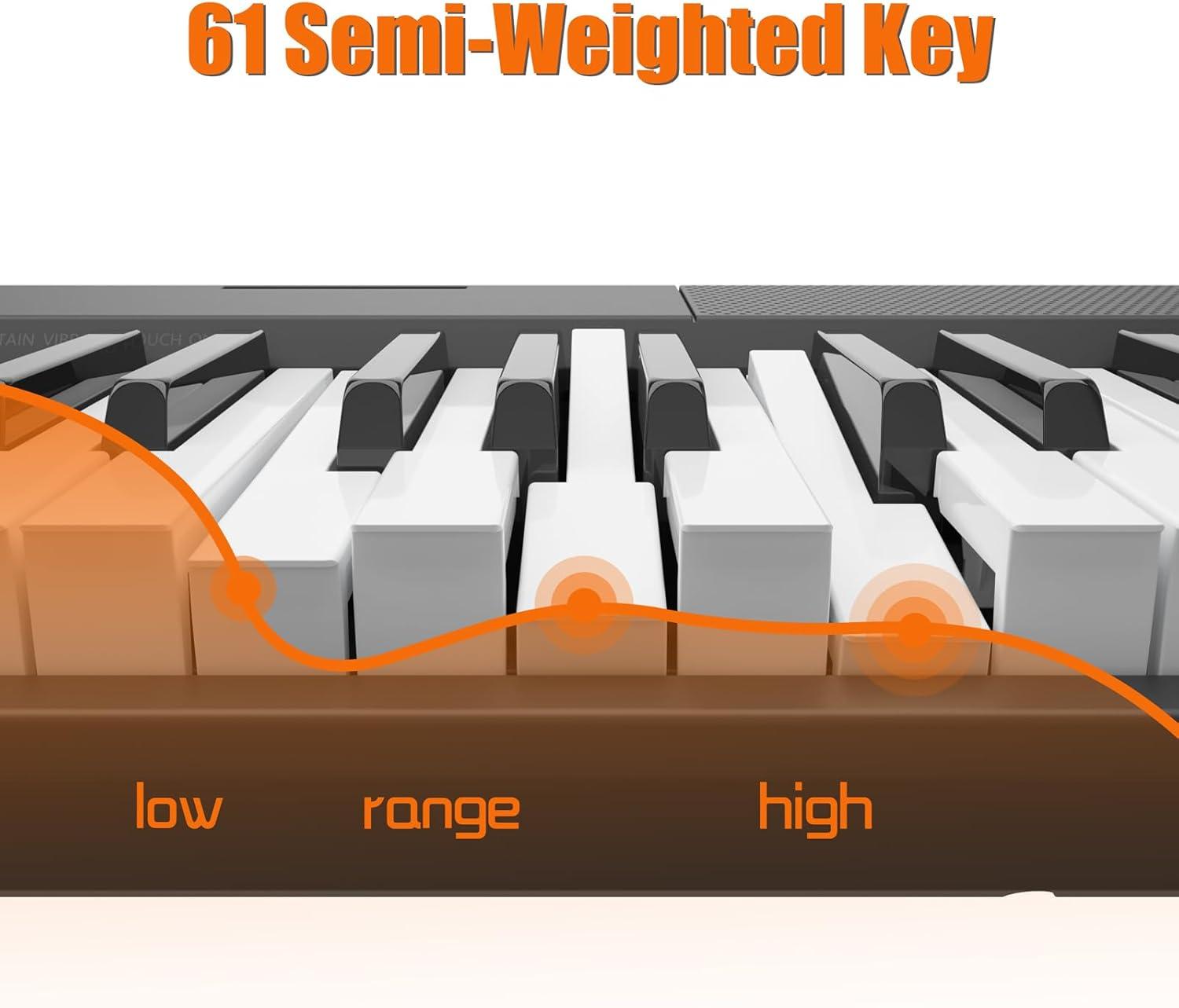 Garvee 61 Key Keyboard Piano, Protable Electric Semi-Weighted Piano Keyboard for Beginner/Professional, Built In Speakers, Pedal, for Christmas Gift